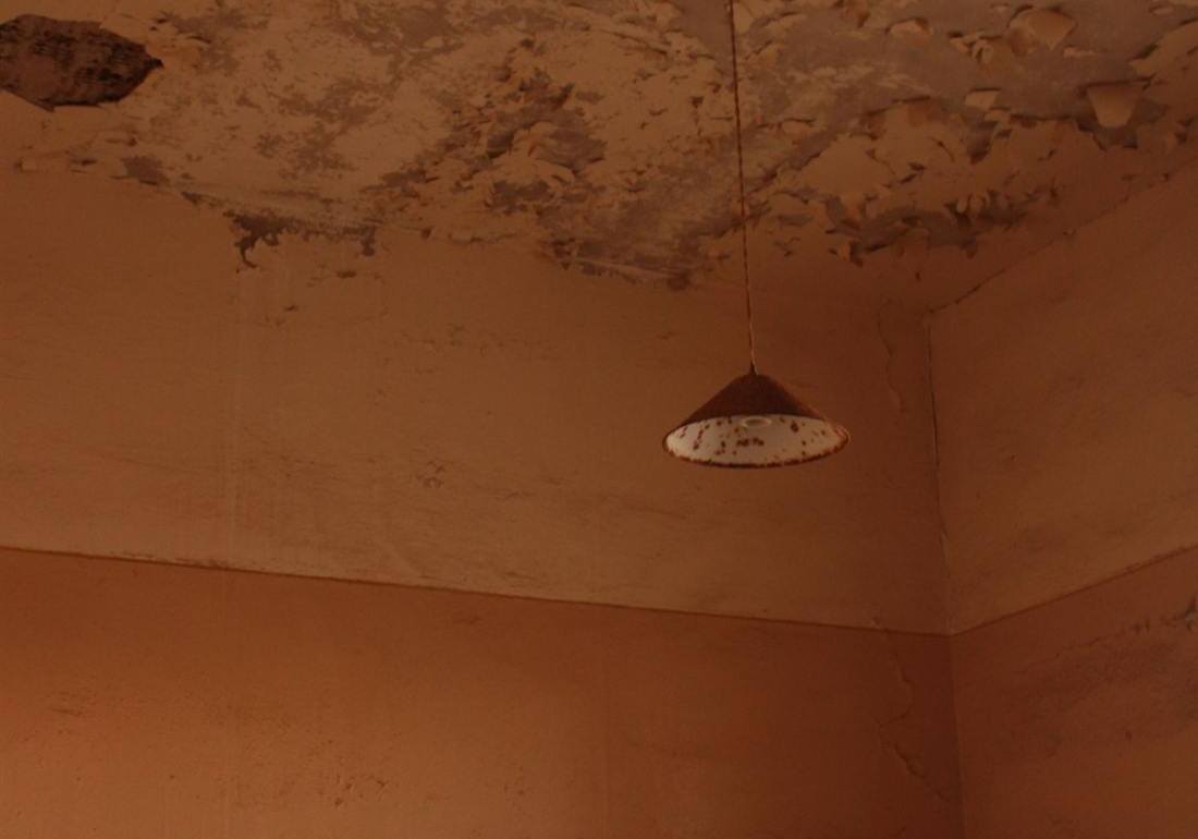 Water-stained ceiling with mold growth after a roof leak in a Gettysburg PA home